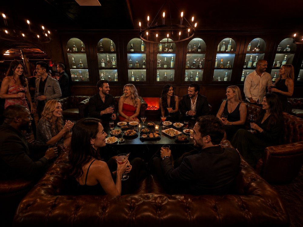 A private dining room at Bueno set for an evening event